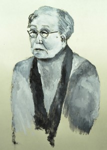 Portrait of Kim Bok-dong. Lindsay Burnette. Seoul. Charcoal and acrylic sketch of a comfort woman at a protest in 2014.